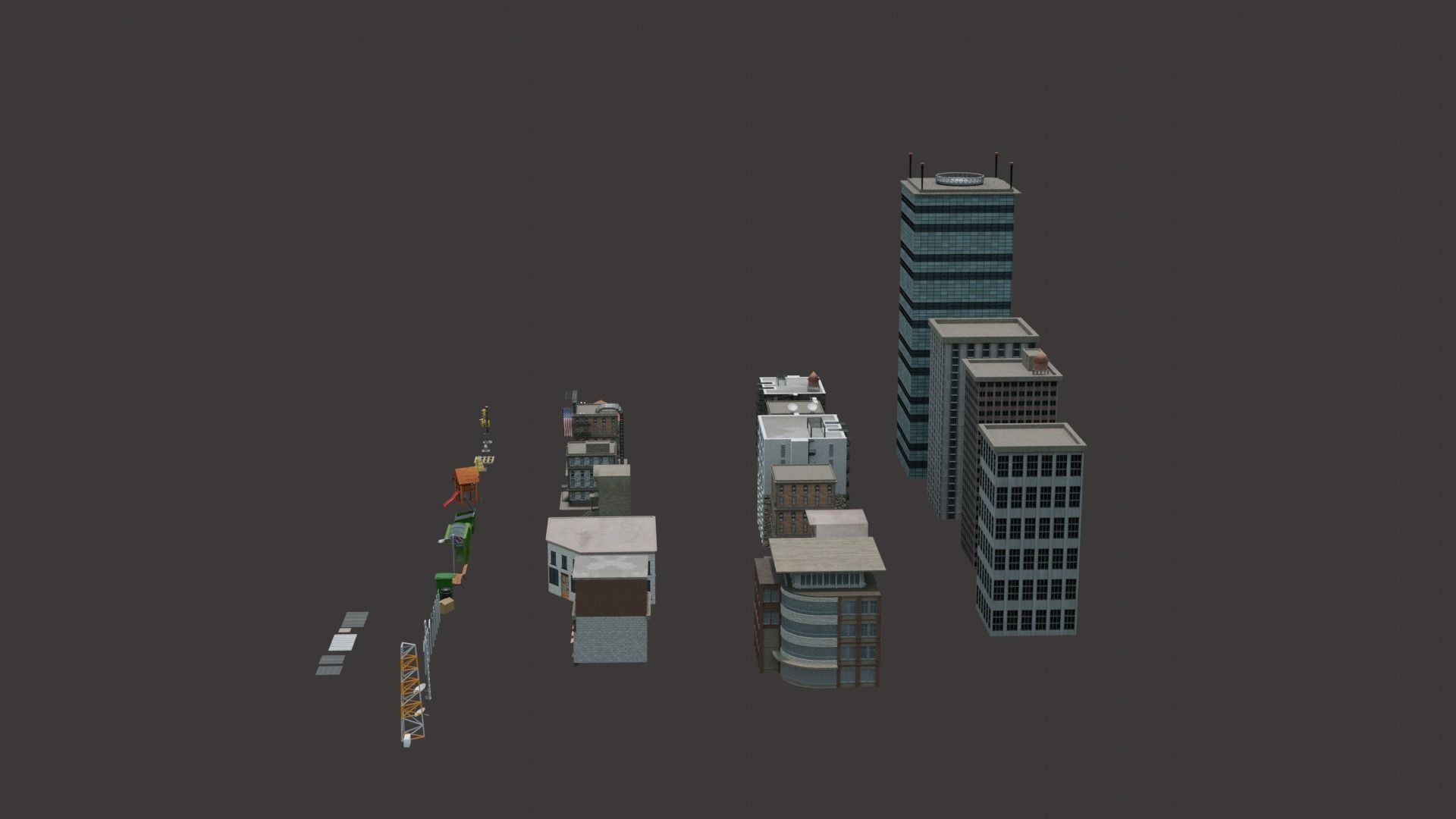 City modular buildings and props Low-poly 3D model_9