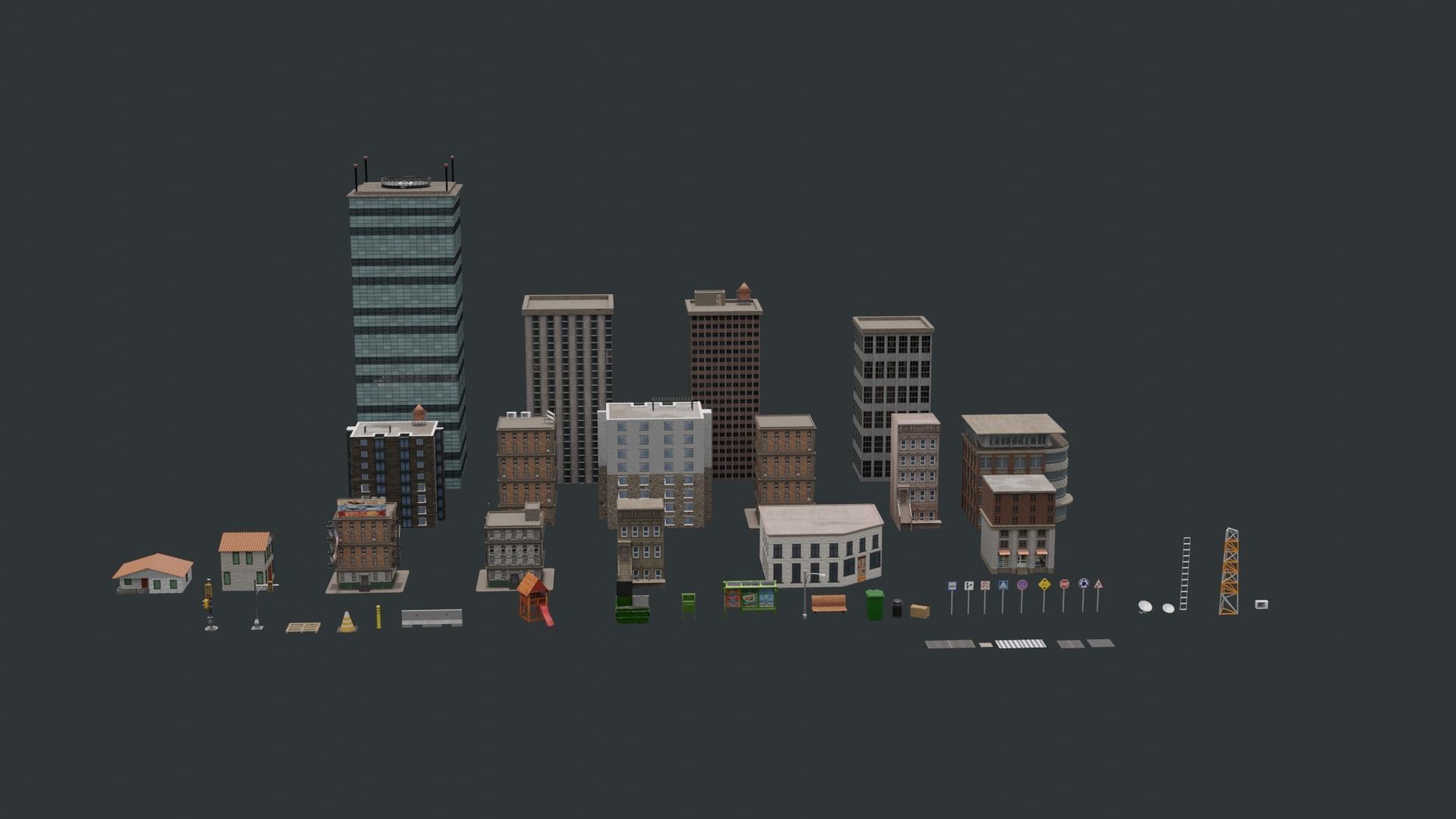City modular buildings and props Low-poly 3D model_17