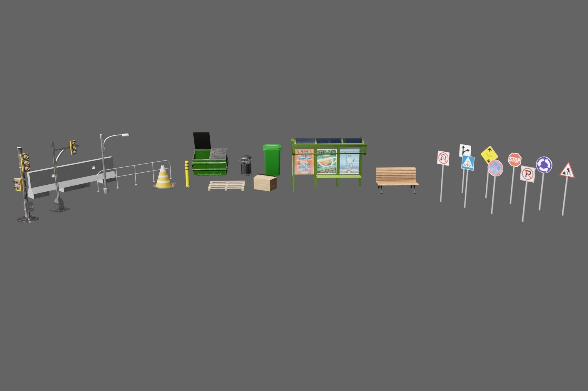 City modular buildings and props Low-poly 3D model_6