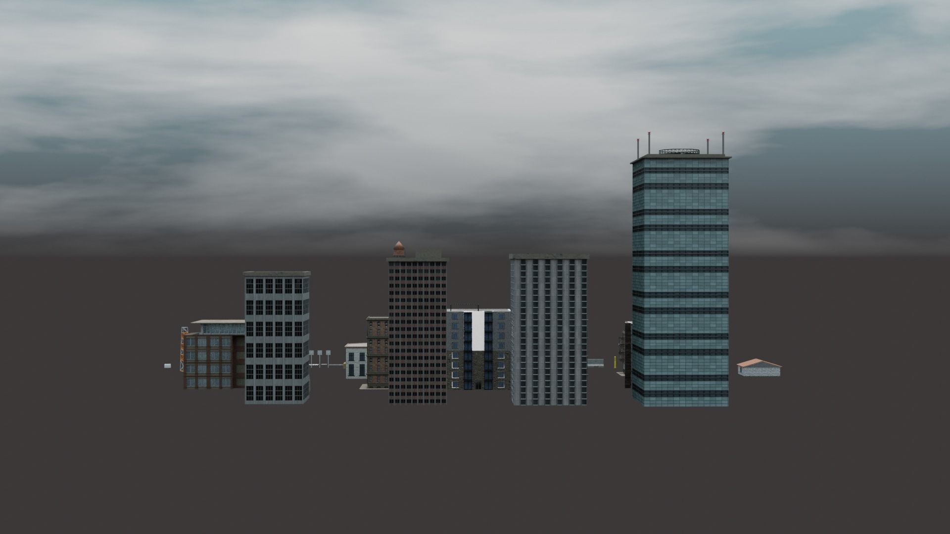 City modular buildings and props Low-poly 3D model_2