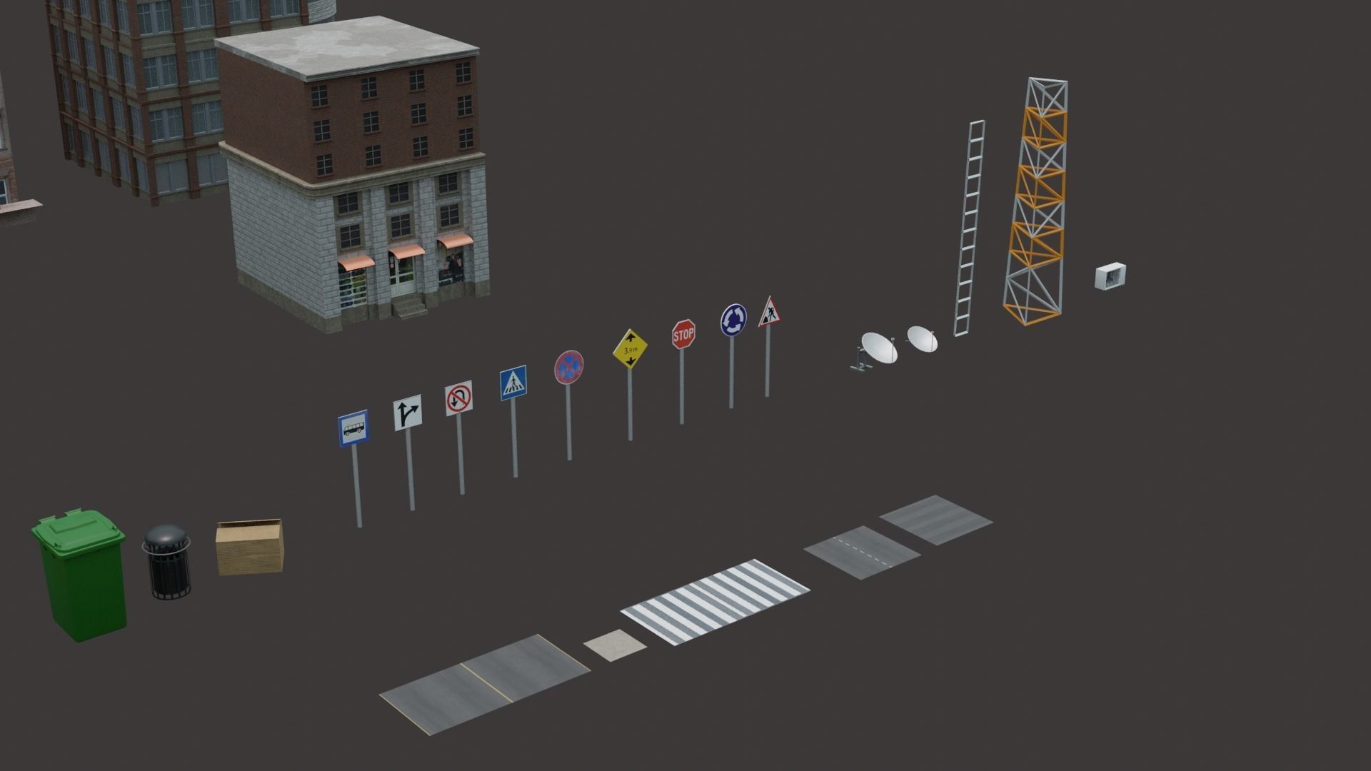 City modular buildings and props Low-poly 3D model_5