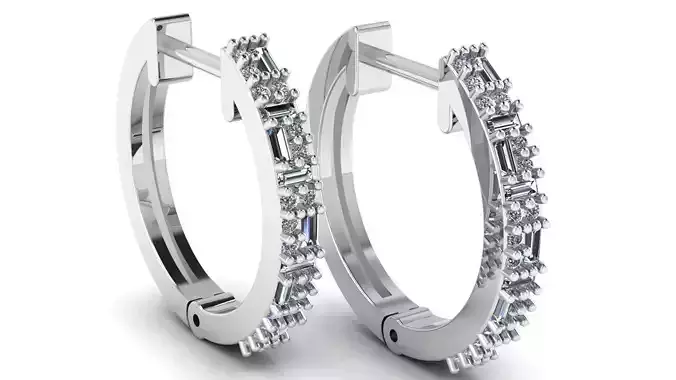 Diamond Baguette Hoop Earrings 