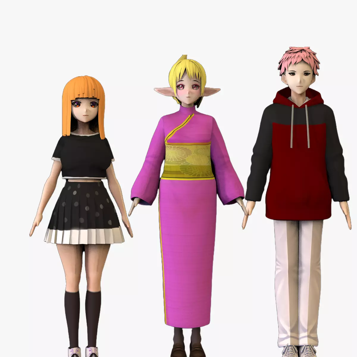 3 Anime Low Poly Characters TPack 7 3D Model Collection_0