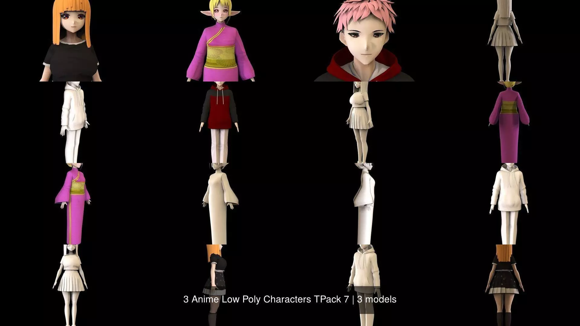 3 Anime Low Poly Characters TPack 7 3D Model Collection_1