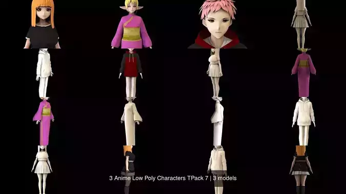 3 Anime Low Poly Characters TPack 7