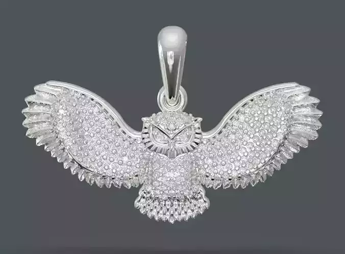 Flight owl pendant with diamonds