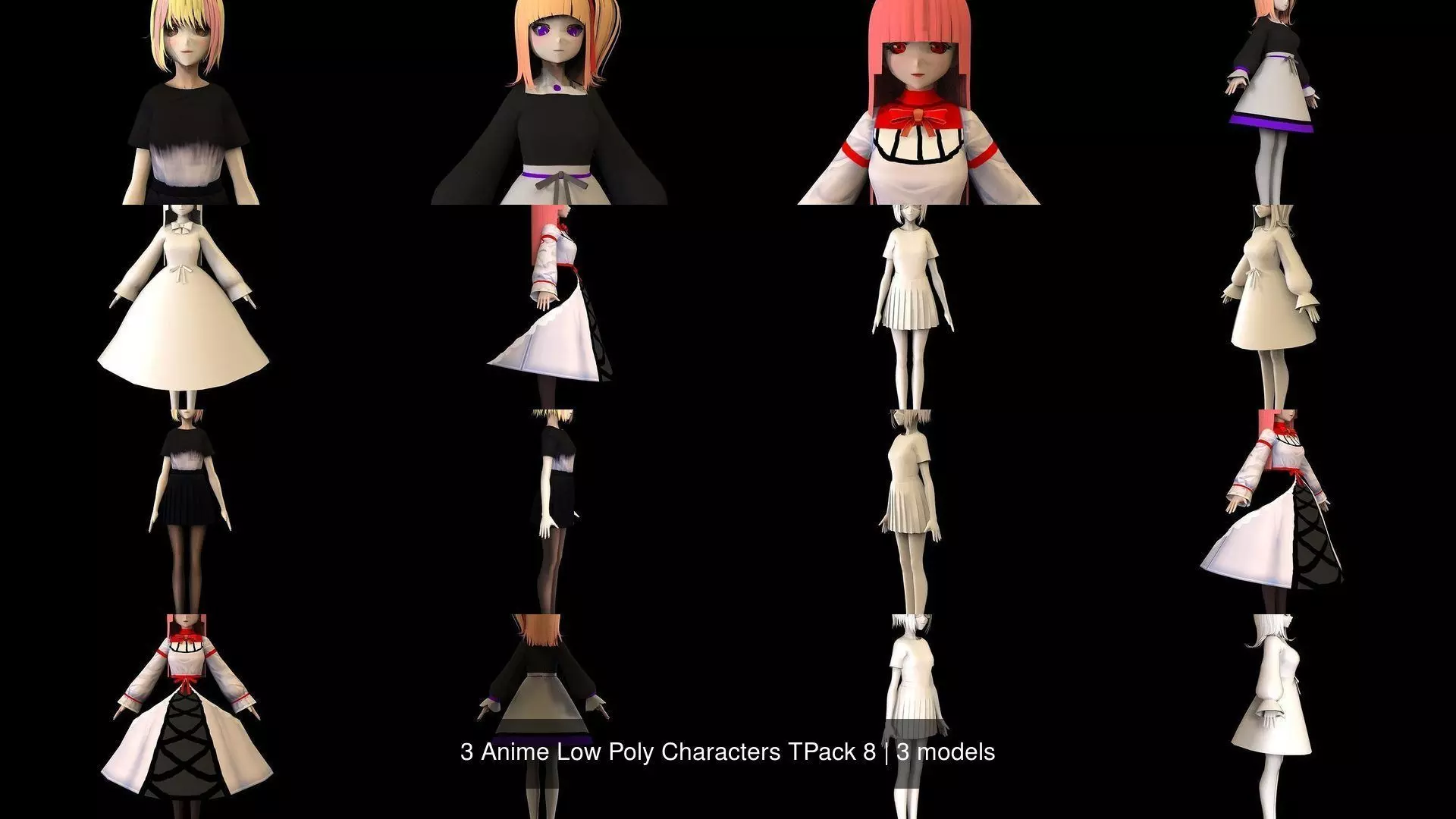 3 Anime Low Poly Characters TPack 8 3D Model Collection_1