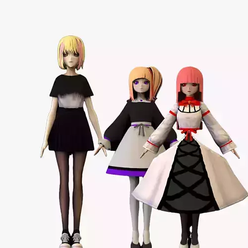 3 Anime Low Poly Characters TPack 8 3D Model Collection