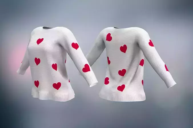 Ladies Knitted Sweater with Heart Patterns