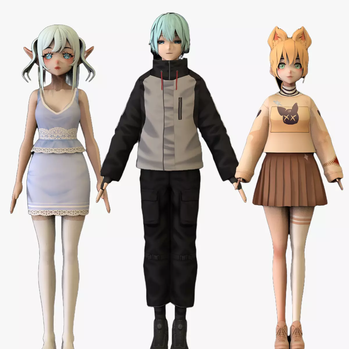 3 Anime Low Poly Characters TPack 9 3D Model Collection_0