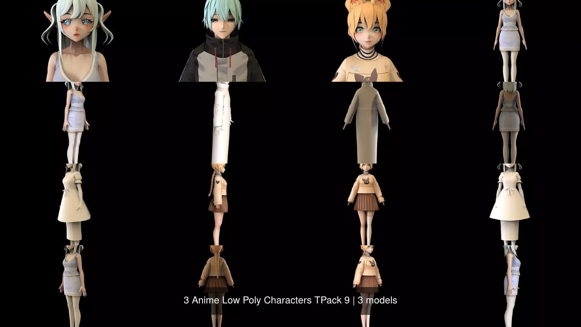 3 Anime Low Poly Characters TPack 9 3D Model Collection_1