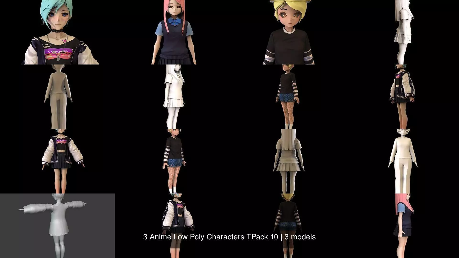 3 Anime Low Poly Characters TPack 10 3D Model Collection_1