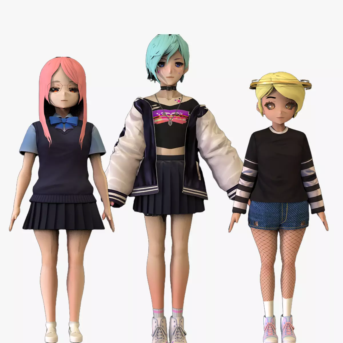 3 Anime Low Poly Characters TPack 10 3D Model Collection_0