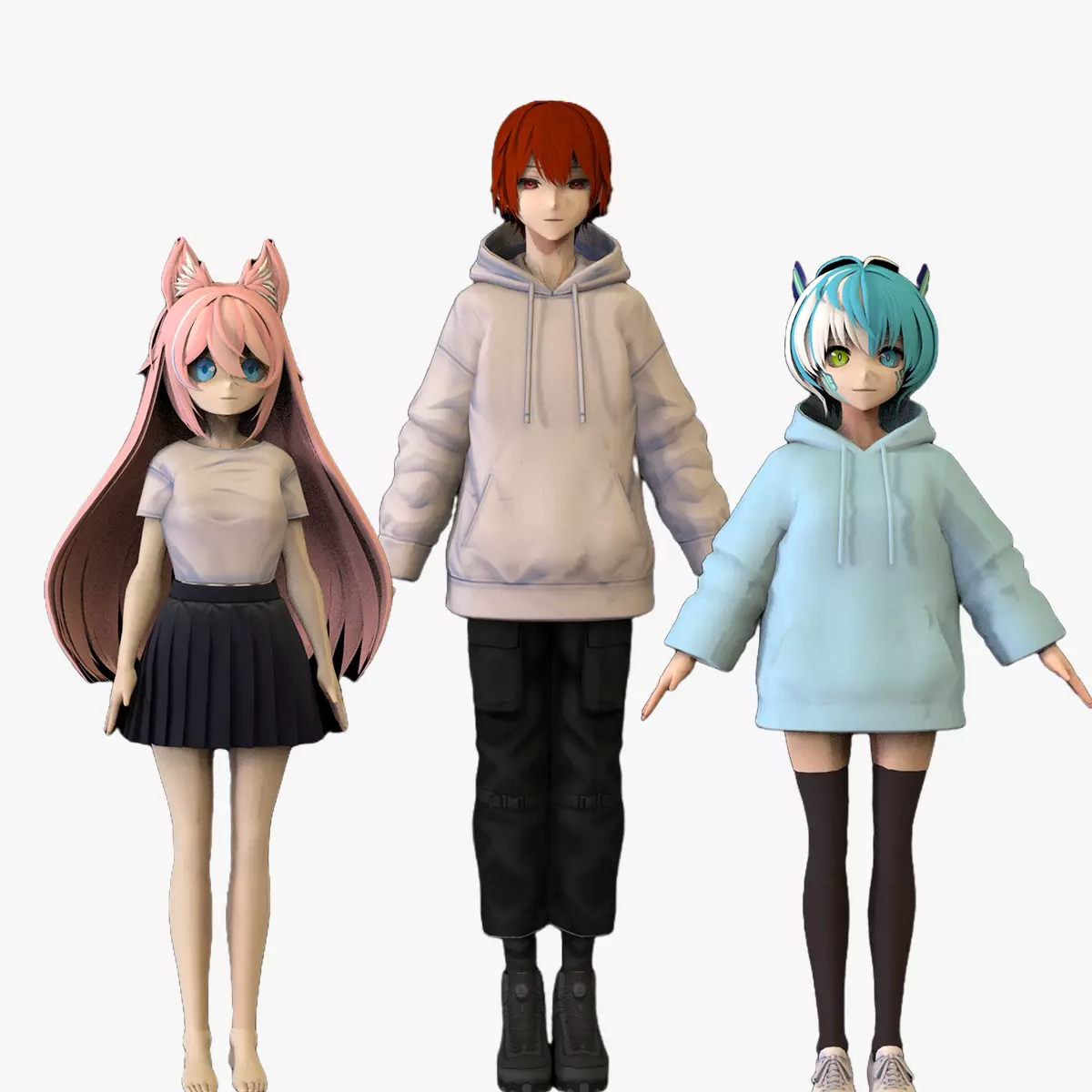 3 Anime Low Poly Characters TPack 11 3D Model Collection_0