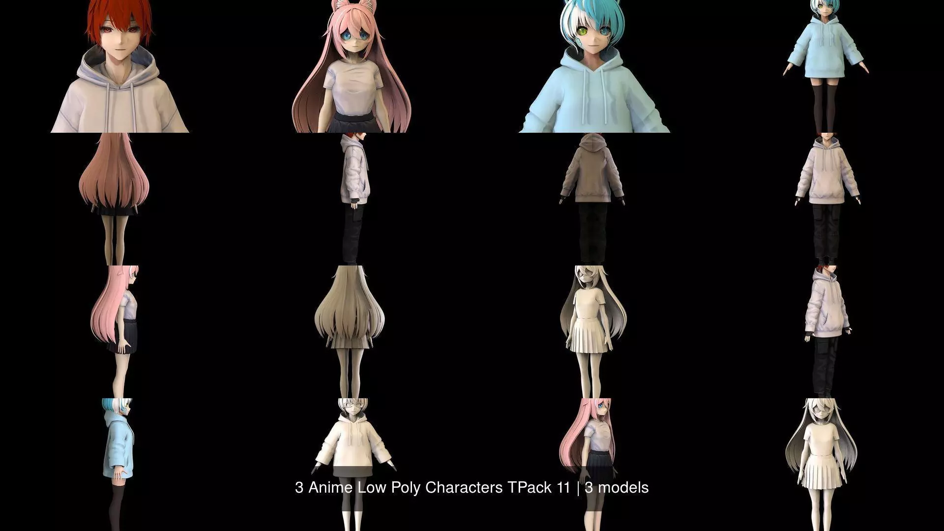 3 Anime Low Poly Characters TPack 11 3D Model Collection_1