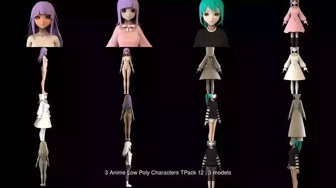 3 Anime Low Poly Characters TPack 12