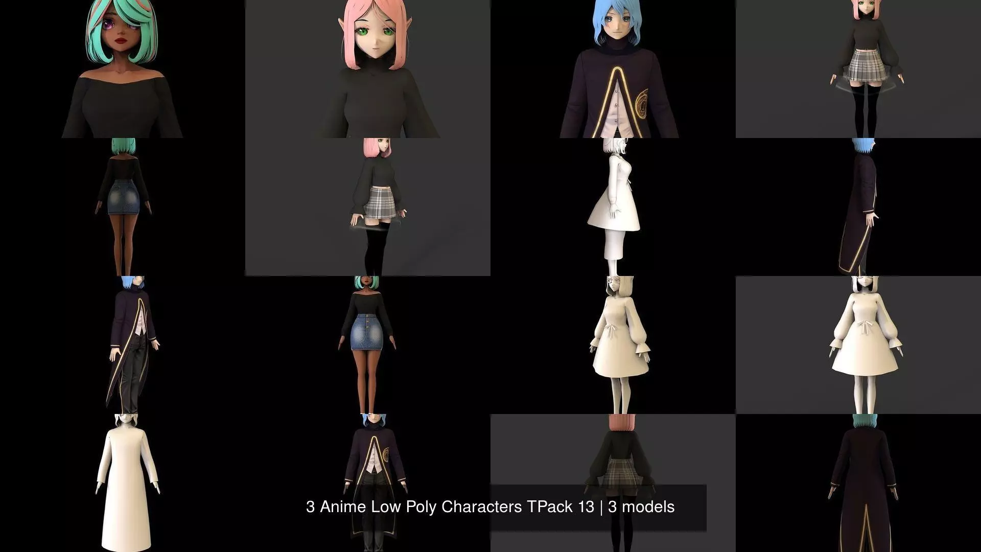 3 Anime Low Poly Characters TPack 13 3D Model Collection_1