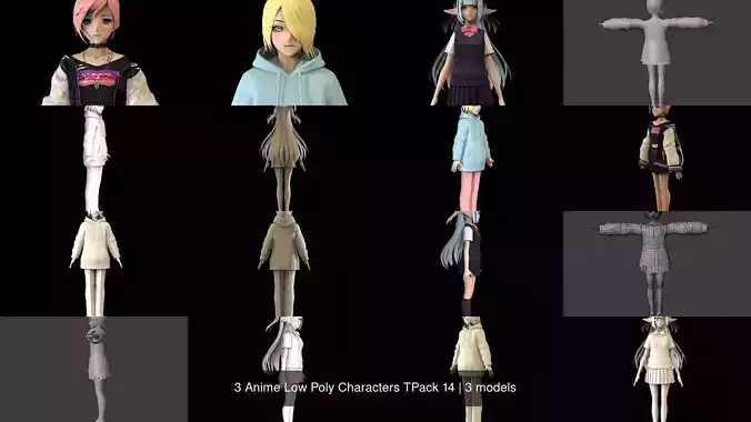 3 Anime Low Poly Characters TPack 14