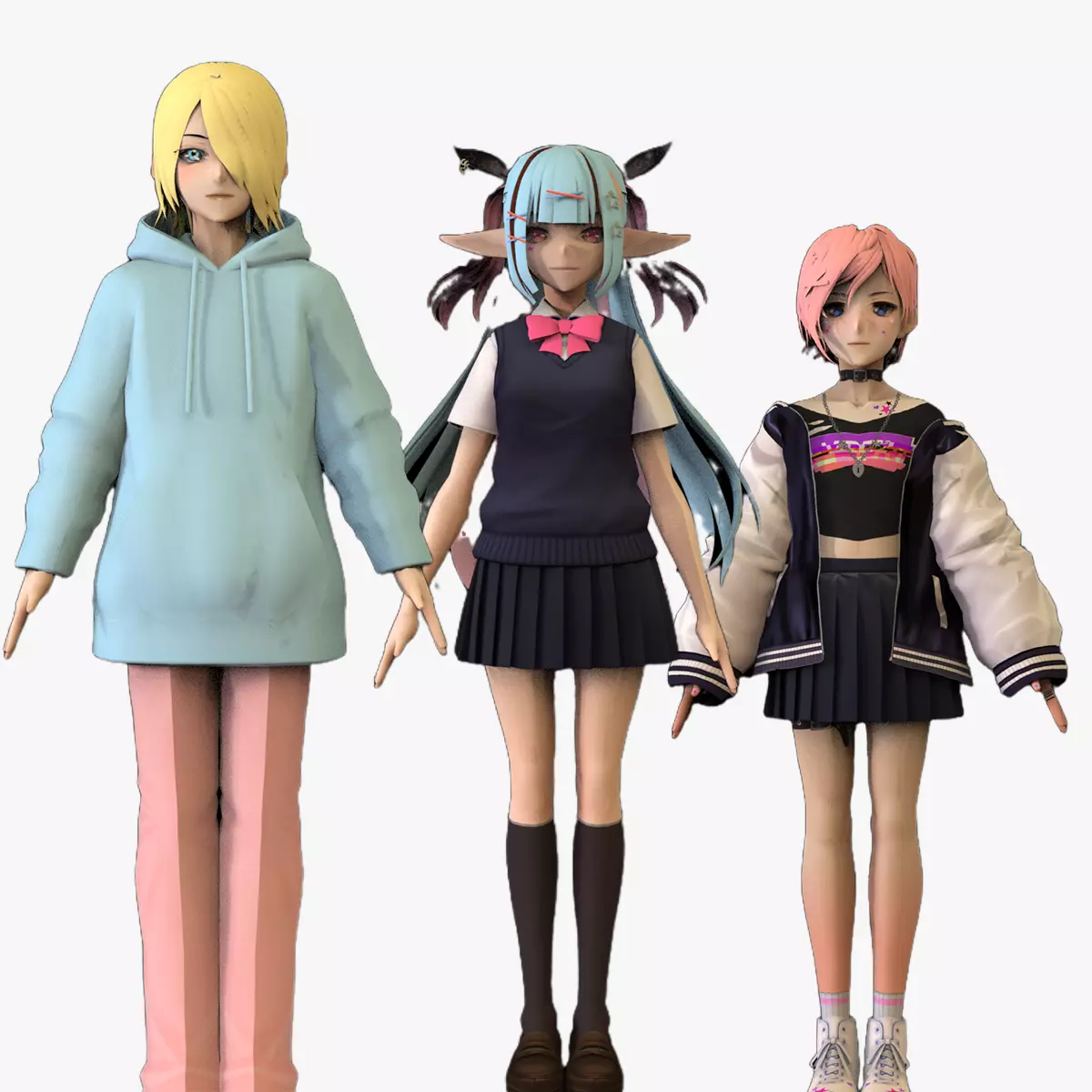 3 Anime Low Poly Characters TPack 14 3D Model Collection_0