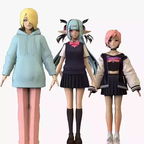 3 Anime Low Poly Characters TPack 14 3D Model Collection