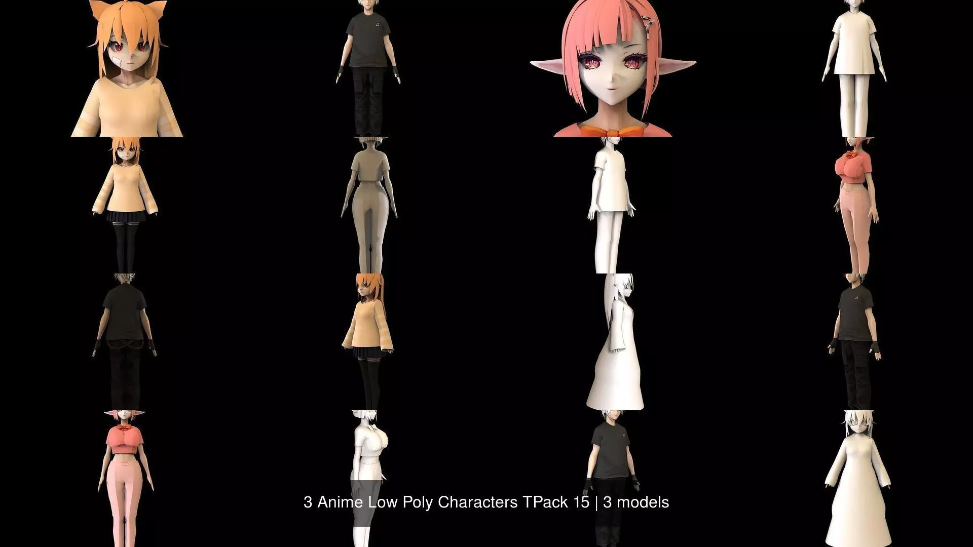 3 Anime Low Poly Characters TPack 15 3D Model Collection_1