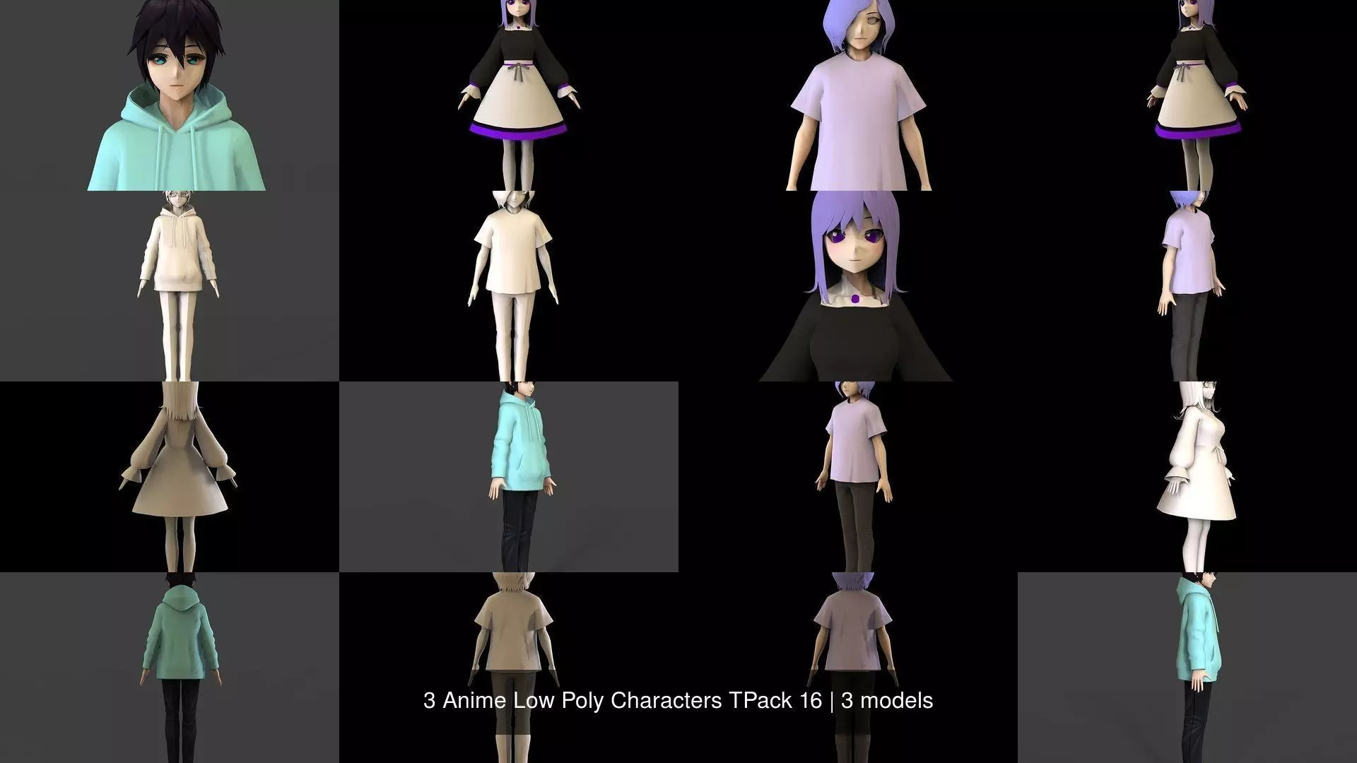 3 Anime Low Poly Characters TPack 16 3D Model Collection_1
