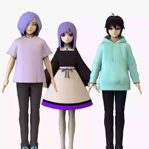 3 Anime Low Poly Characters TPack 16 3D Model Collection