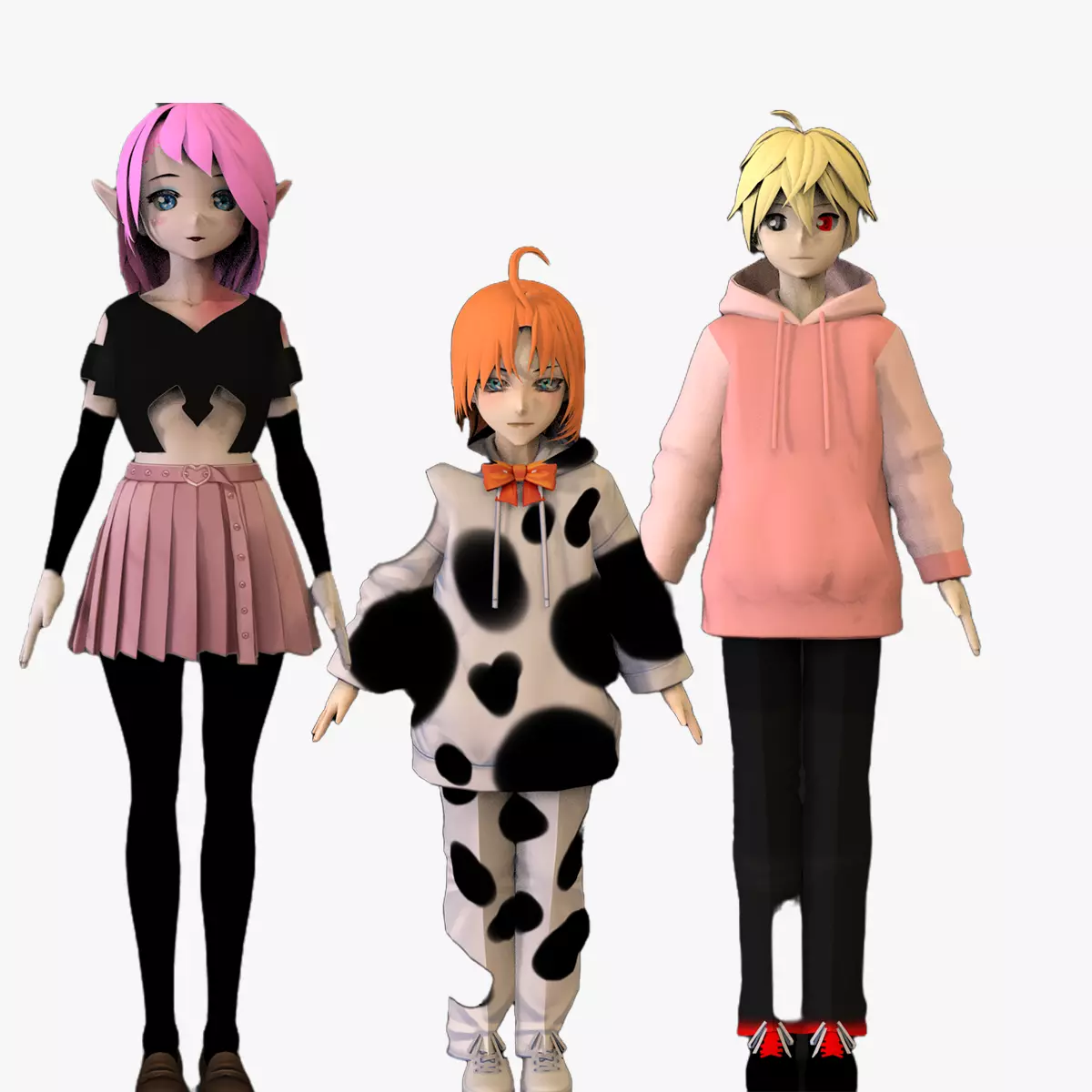 3 Anime Low Poly Characters TPack 17 3D Model Collection_0
