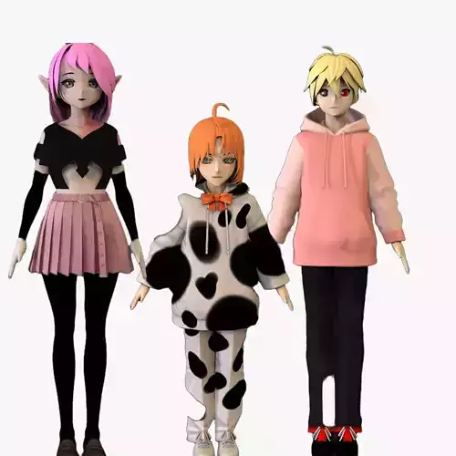 3 Anime Low Poly Characters TPack 17 3D Model Collection