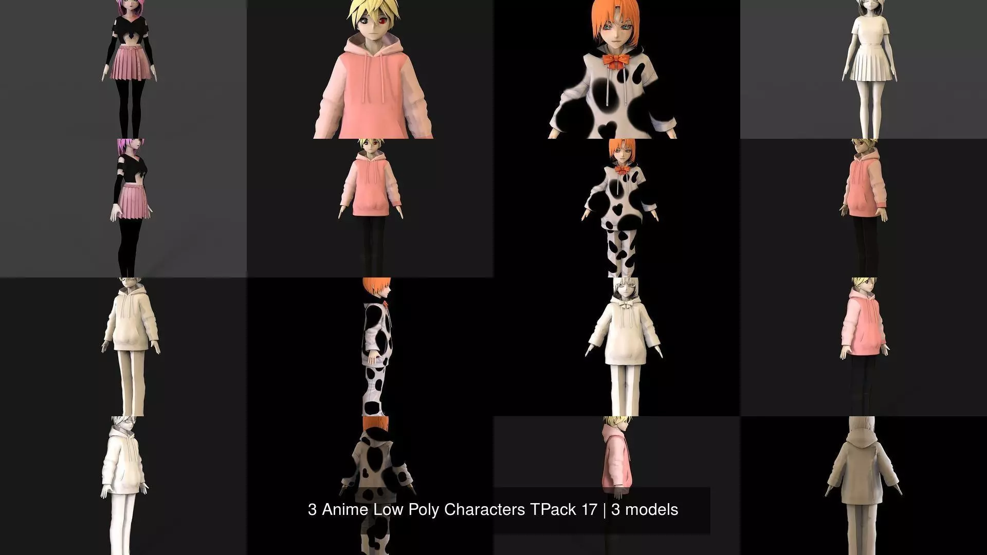 3 Anime Low Poly Characters TPack 17 3D Model Collection_1