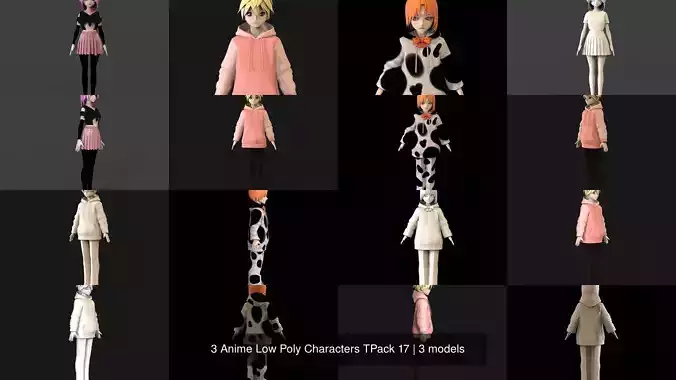 3 Anime Low Poly Characters TPack 17