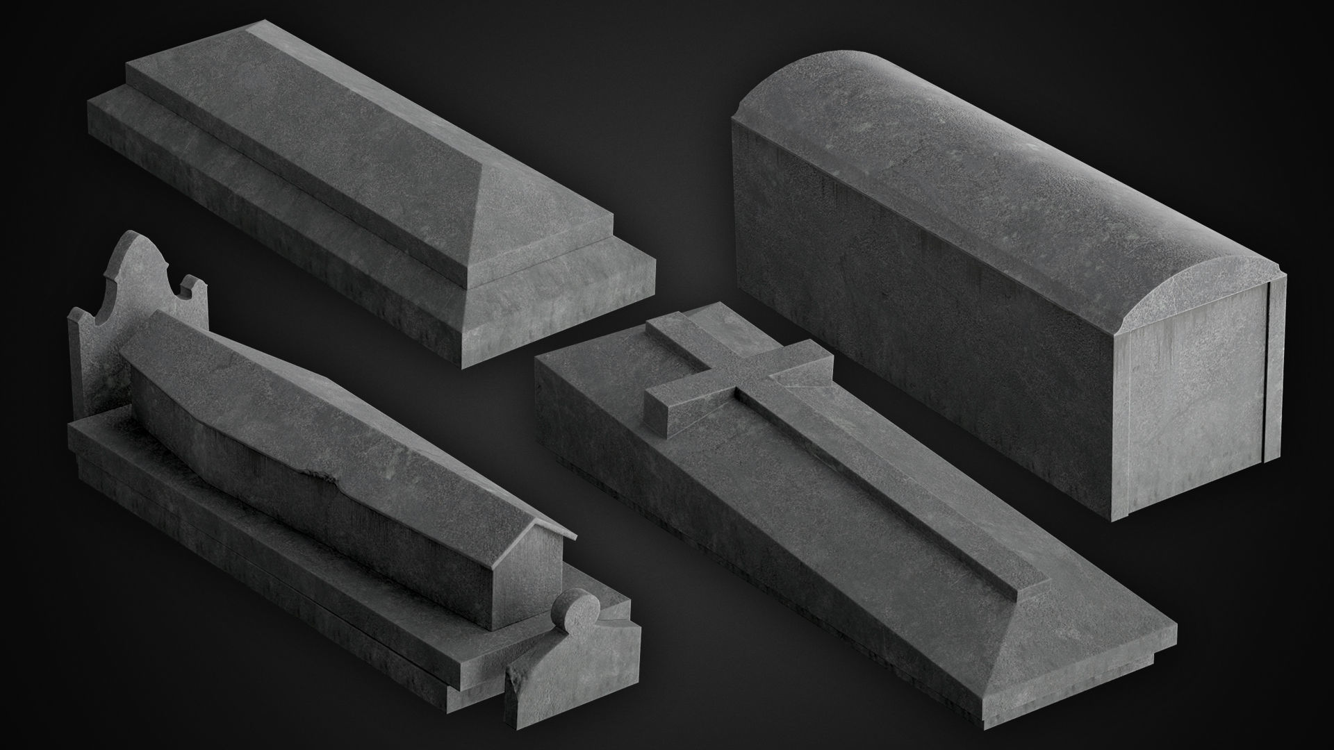 Cemetery  PBR pack Low-poly 3D model_4