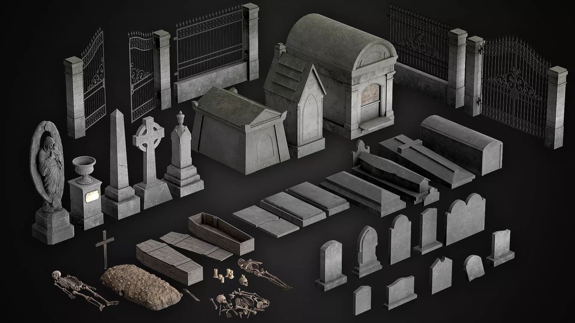 Cemetery  PBR pack Low-poly 3D model_0