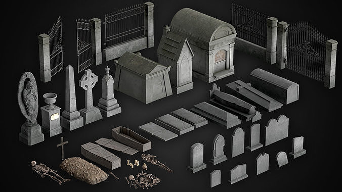 Cemetery  PBR pack Low-poly 3D model