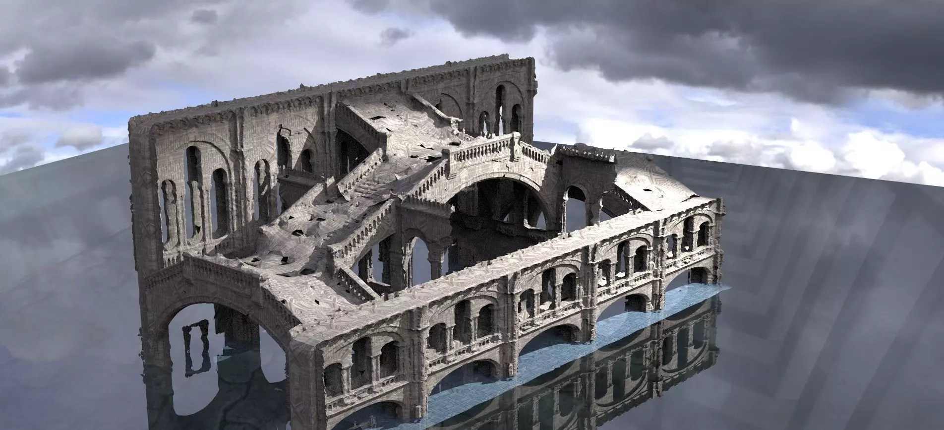 Gothic Victorian  ruined steps London winter Theme  3D model_0