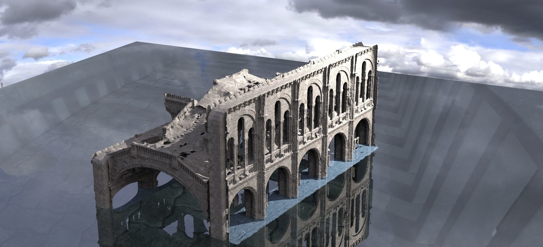 Gothic Victorian  ruined steps London winter Theme  3D model_5