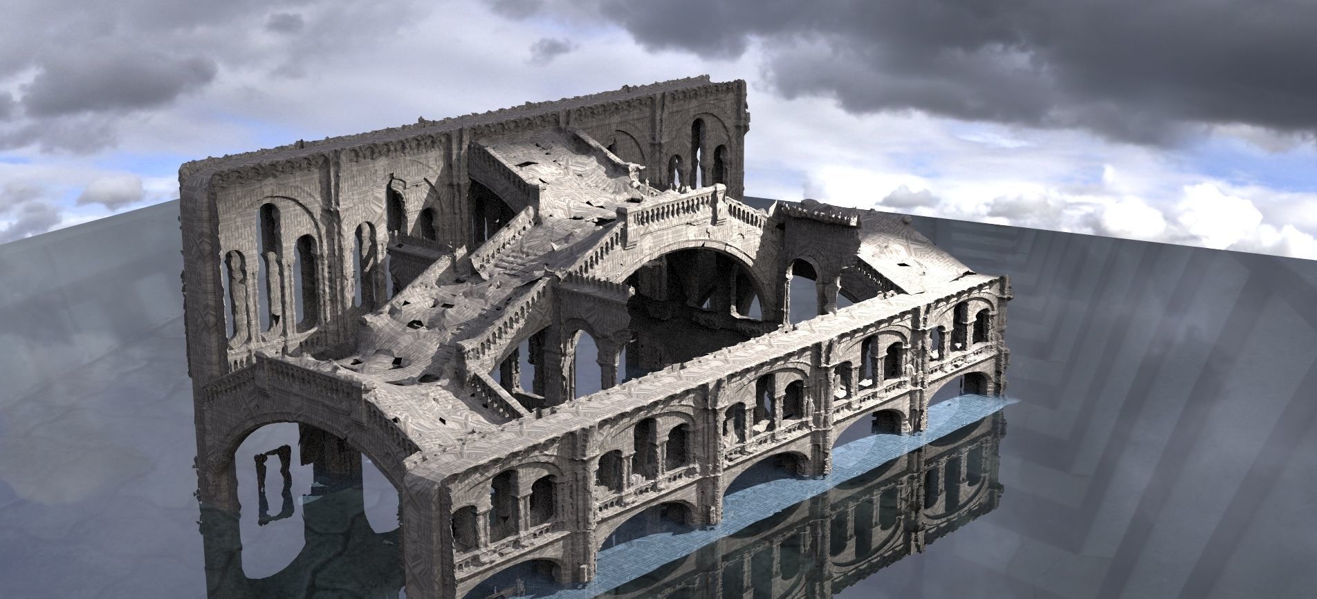 Gothic Victorian  ruined steps London winter Theme  3D model_3