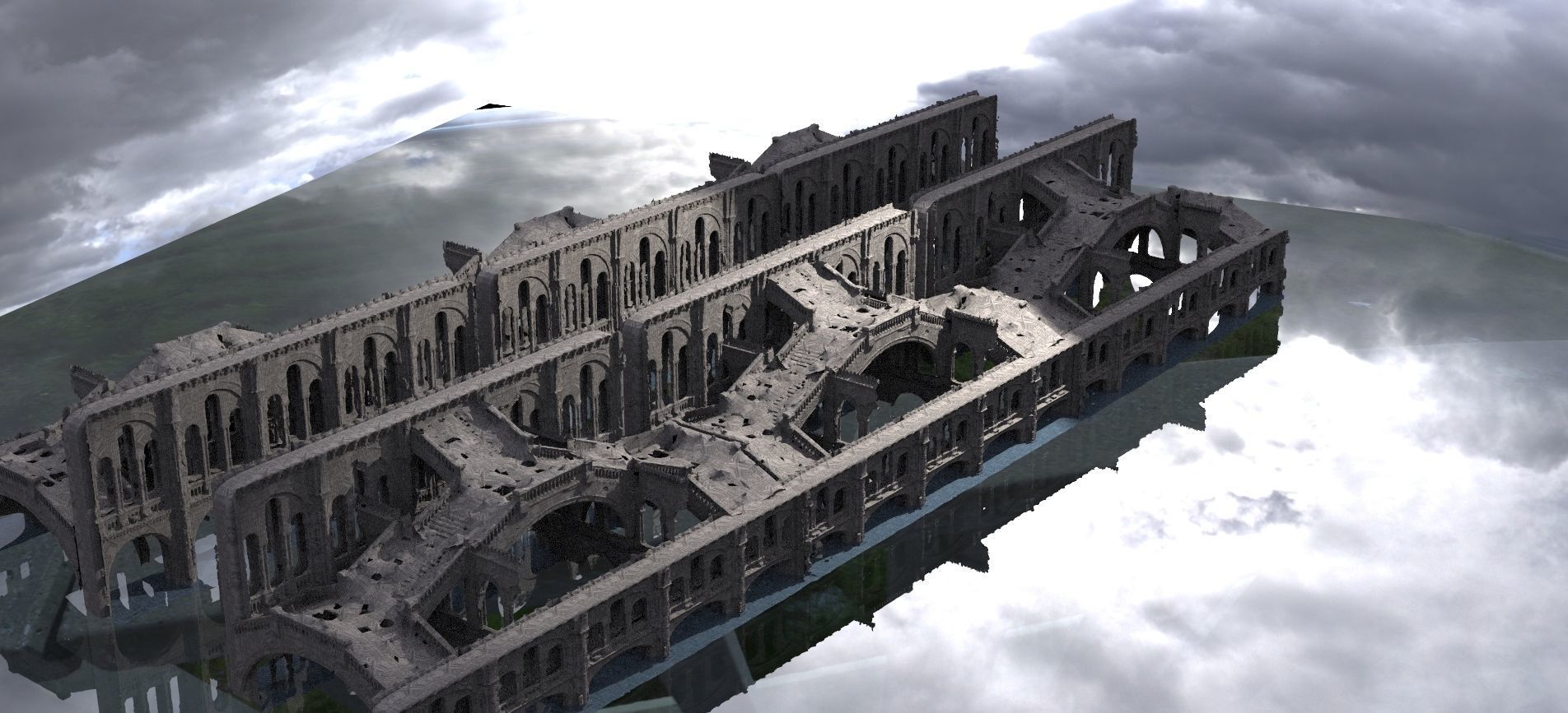 Gothic Victorian ruined steps London winter Theme 3D model 2 3D model_1