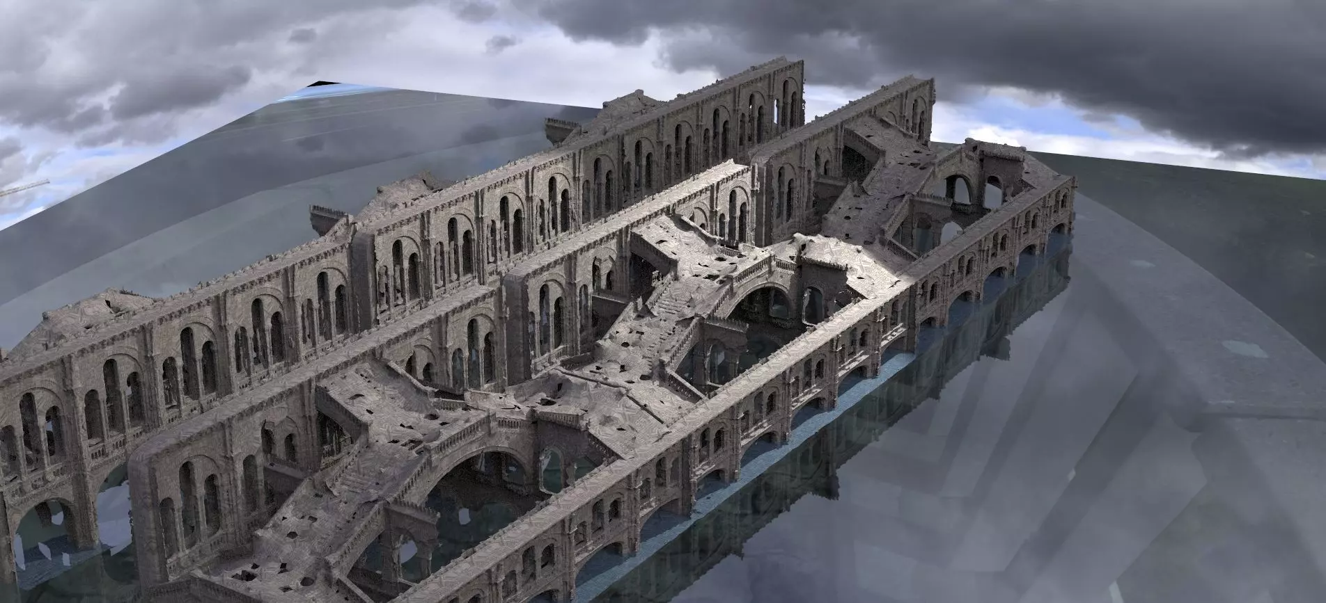 Gothic Victorian ruined steps London winter Theme 3D model 2 3D model_0