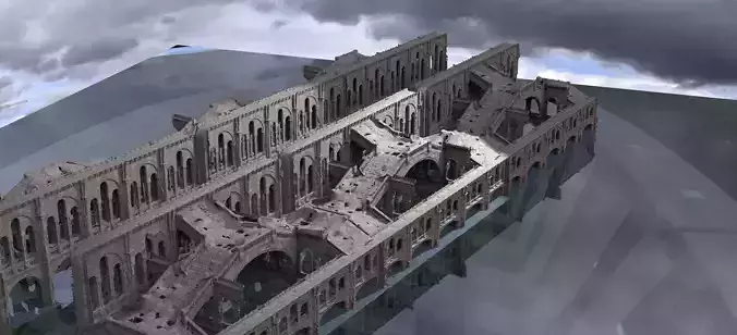 Gothic Victorian ruined steps London winter Theme 3D model 2