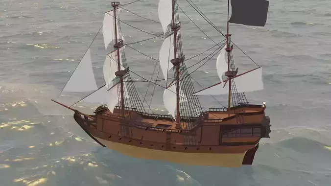 ship LowPoly pirate floating in ocean