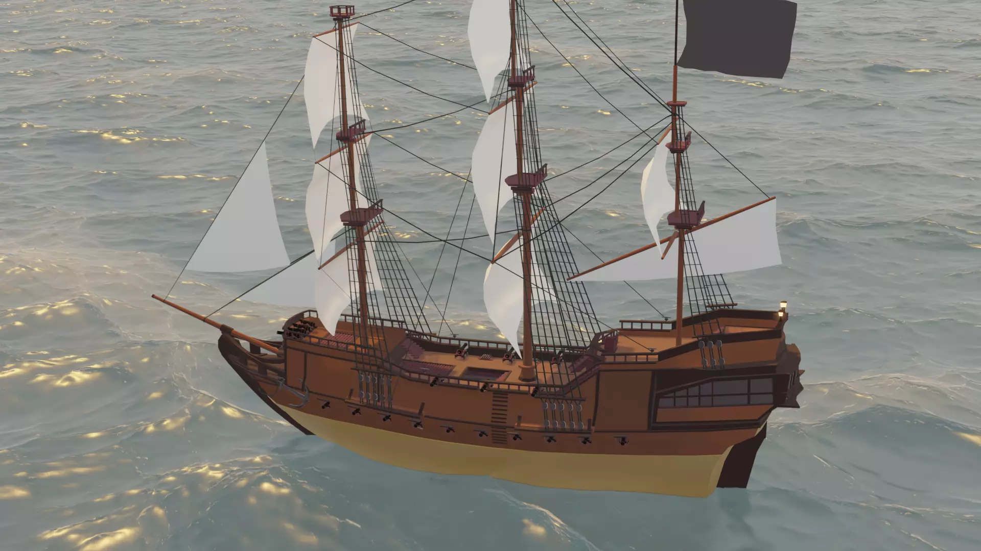 ship LowPoly pirate floating in ocean Low-poly 3D model_0