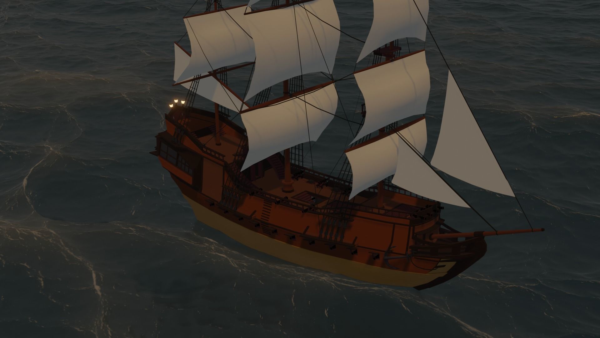 ship LowPoly pirate floating in ocean Low-poly 3D model_1
