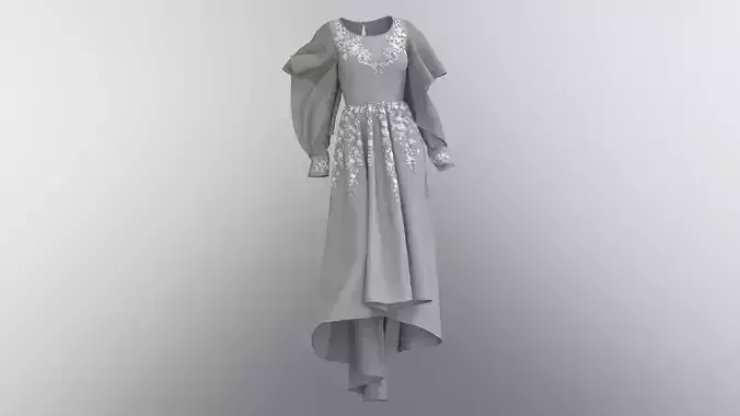 White Jeweled Evening Dress with Lace