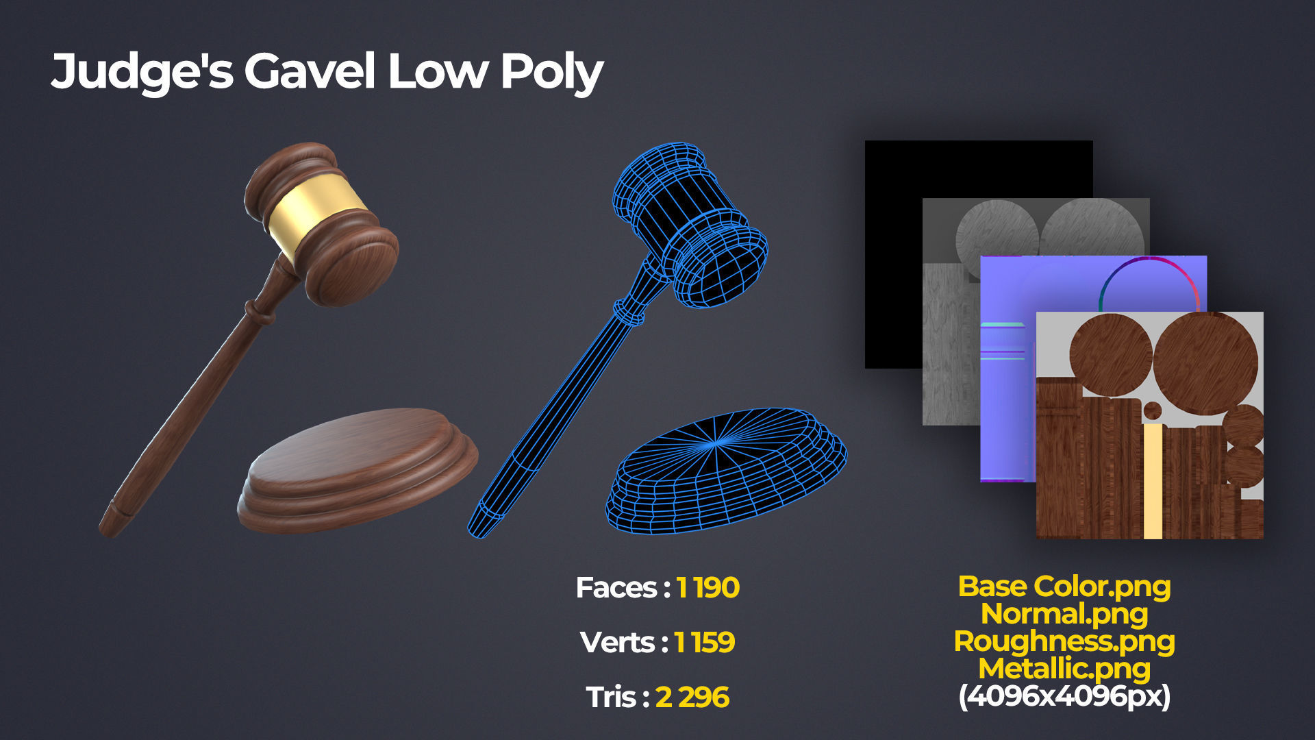 Wooden Judges Gavel Low-poly 3D model_2