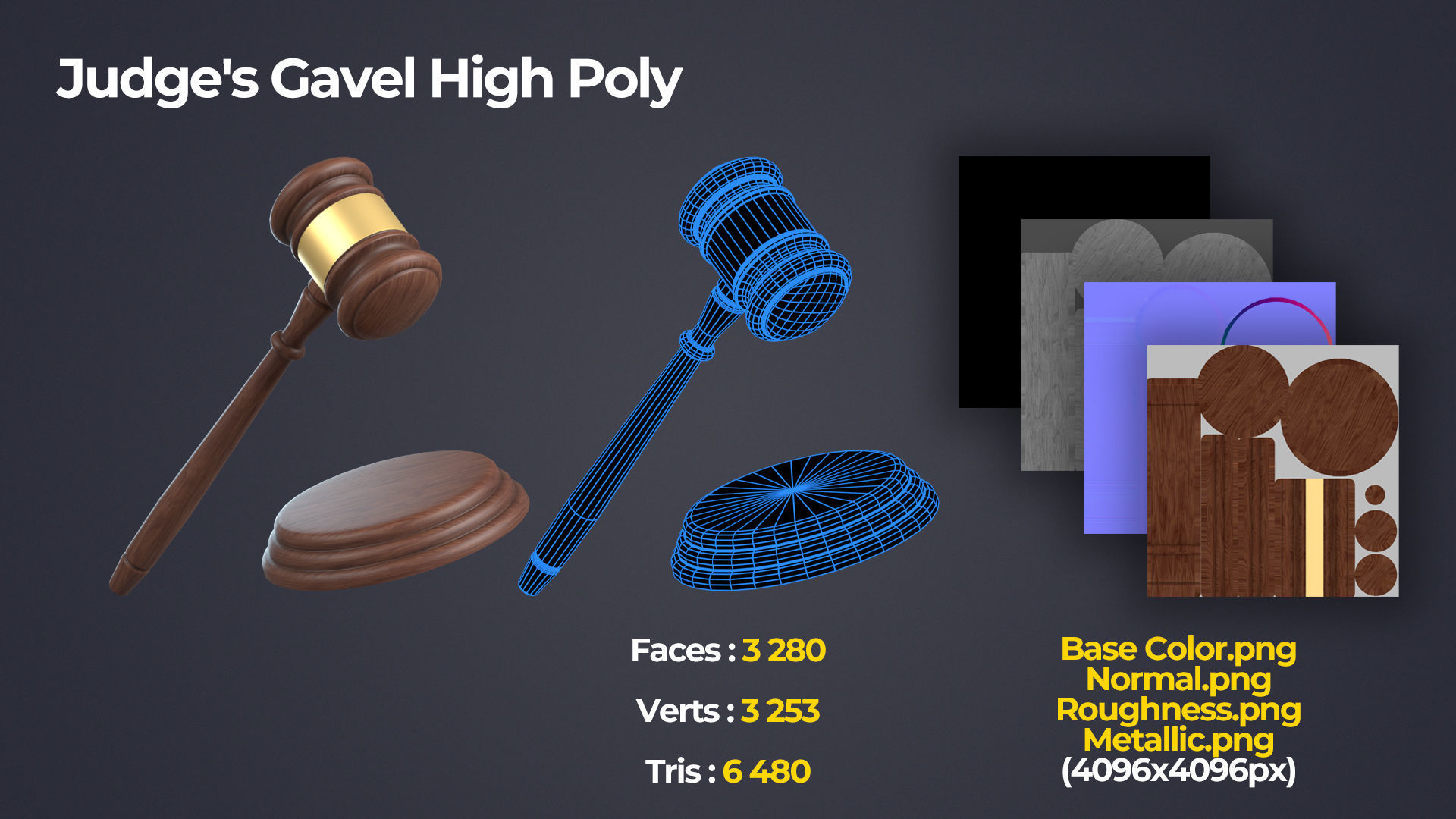 Wooden Judges Gavel Low-poly 3D model_3