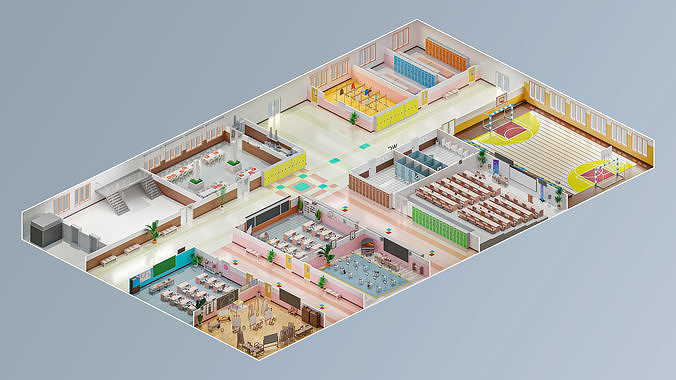School Low-poly 3D model 5