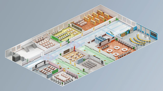 School Low-poly 3D model 6