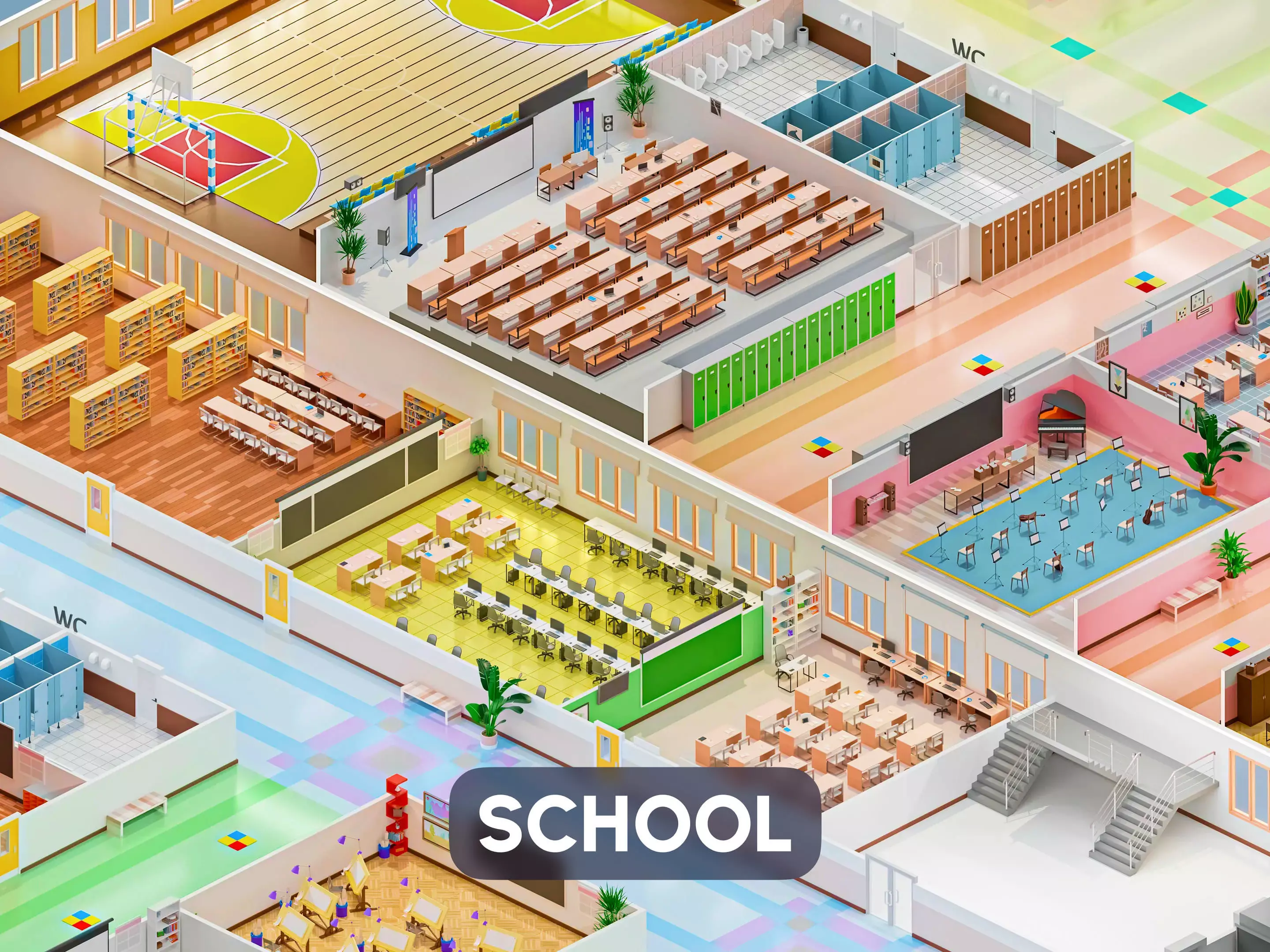 School Low-poly 3D model_0