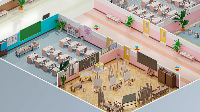 School Low-poly 3D model 7
